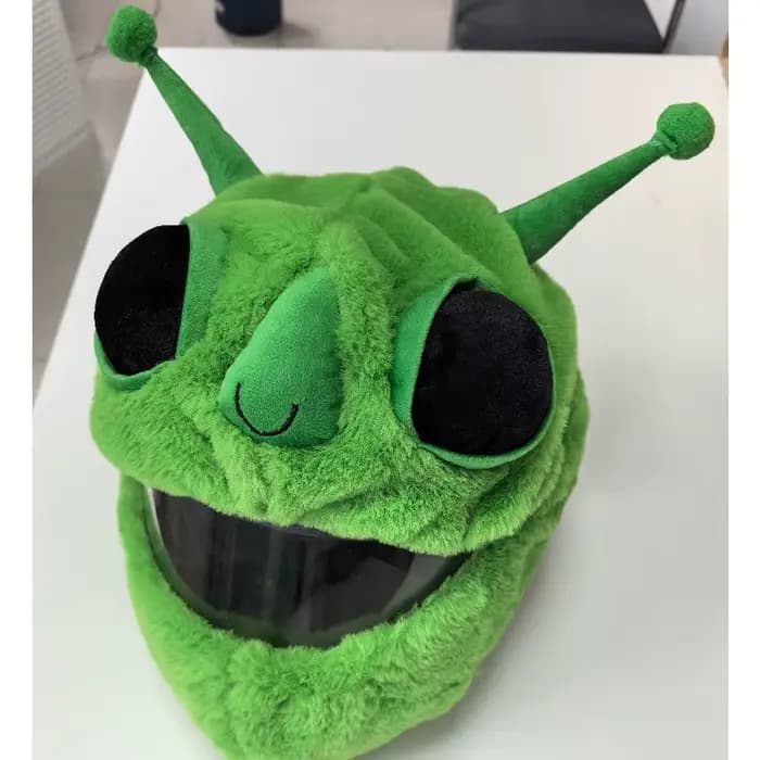 Housse de casque intégral de moto en peluche verte motif animal de dessin animé