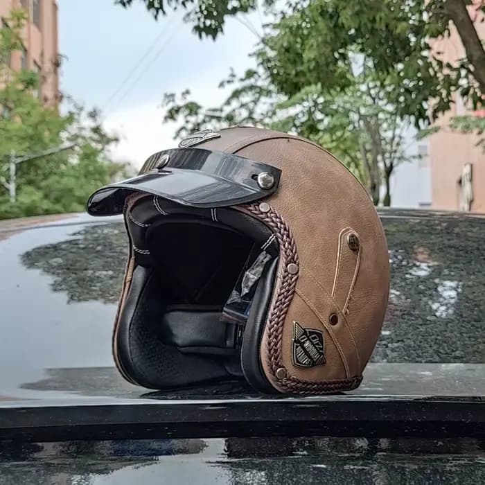 ORZ rétro 3/4 casque de Moto en cuir PU ouvert croisière vélo Casco Vintage Para