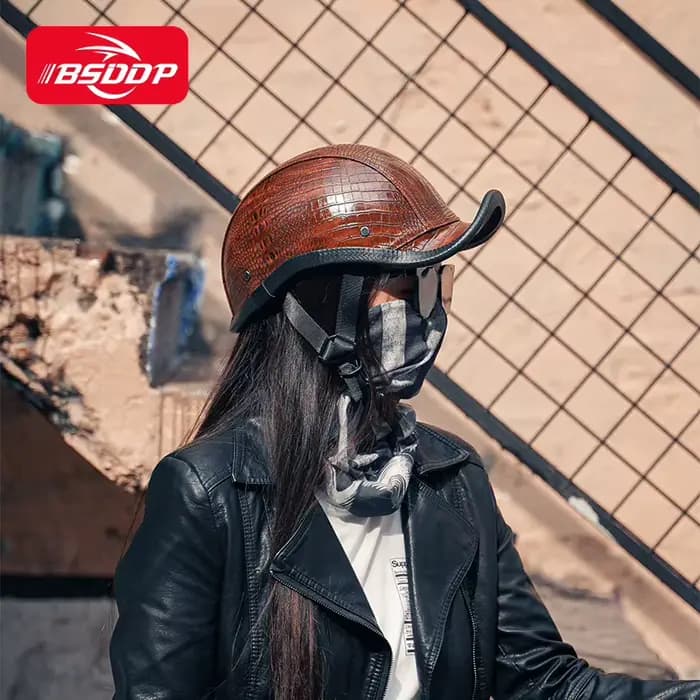 Casque de moto Vintage gourde en cuir pour hommes et femmes
