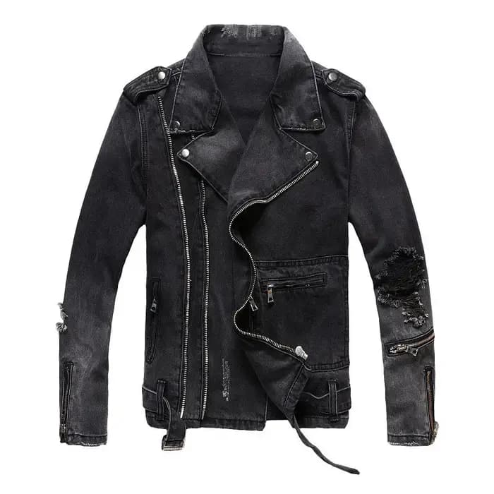 Veste en jean pour homme pour l'automne et l'hiver. Veste de moto slim déchirée à la mode de style punk de rue rétro américain.