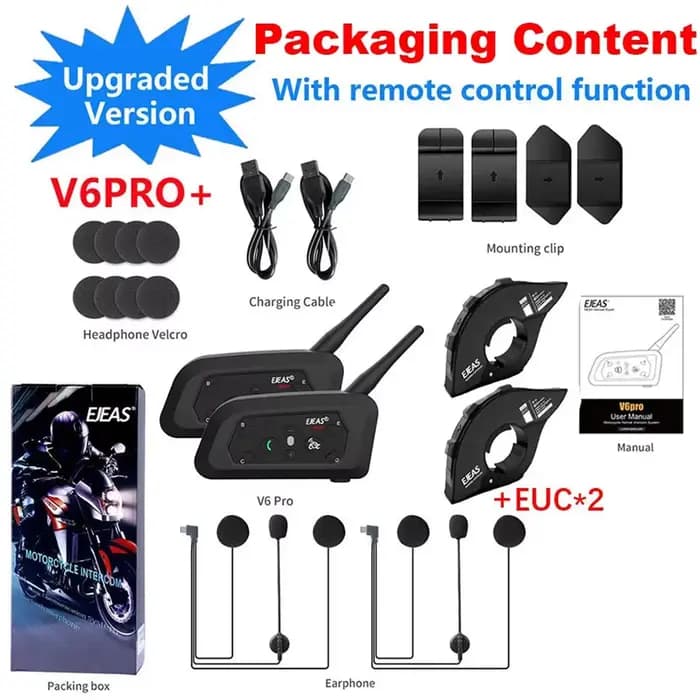 EJEAS V6 PRO + casque de moto Interphone Bluetooth