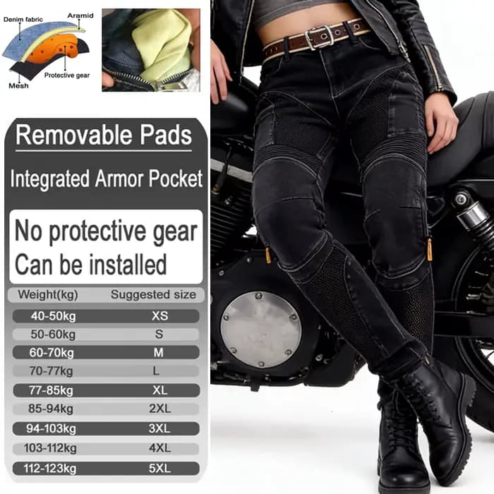 Pantalon de moto d'été pour femme en jean Kevlar, résistant à l'abrasion, coupe-vent, durable, en de