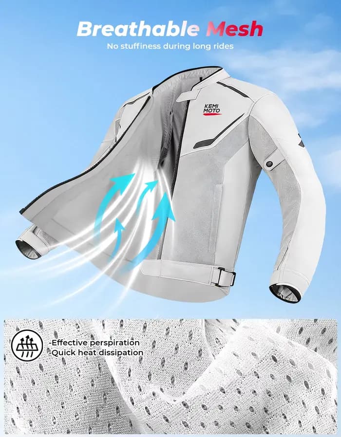 Veste de moto homme pour riding avec protections CE integrees conception respirante ete doublure souple confortable tenue de cyclisme biker equipement protecteur leger pour utilisation outdoor