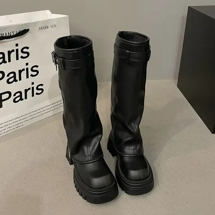 Bottes de motard à plateforme longue pour femmes
