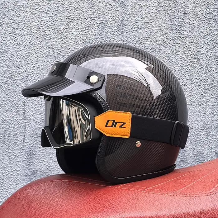 Casque de Moto Rétro en Fibre de Carbone pour Homme et Femme