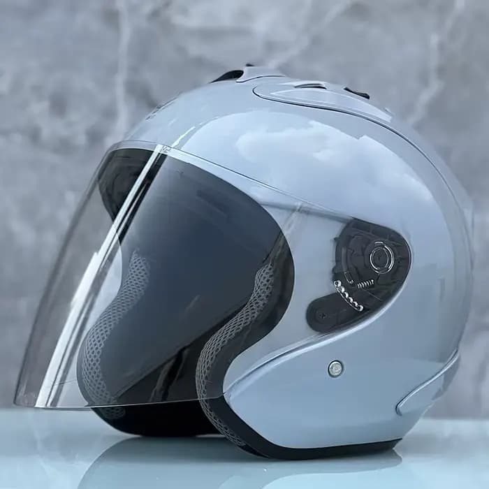 Demi-casque gris ciment Ram4 approuvé ECE pour hommes et femmes, Casque de moto ouvert, Casque de co