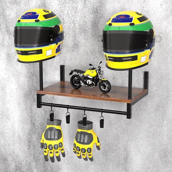 Support mural en bois pour casque de moto avec crochets