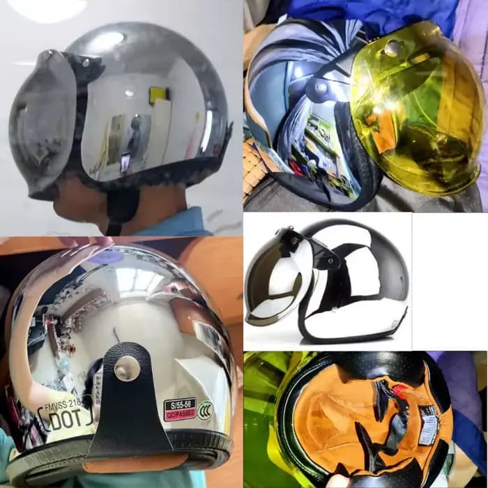 Casque Moto Rétro Ouvert Chromé Argenté Unique – Style Vintage Jet 3/4 Demi-Casque