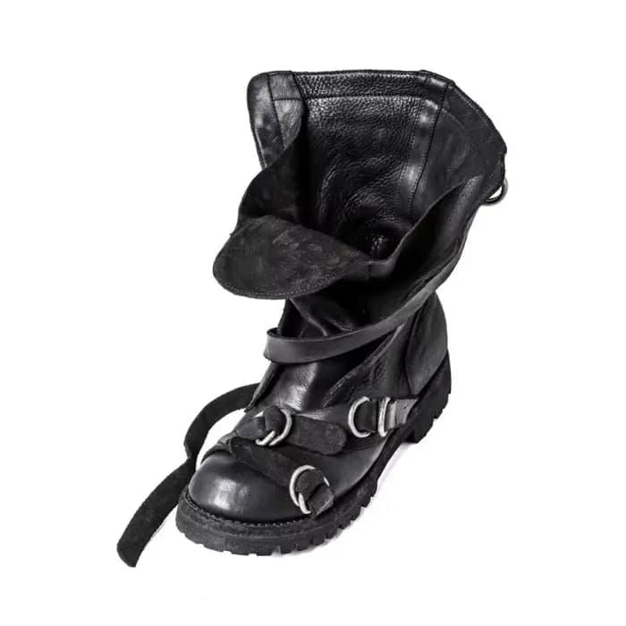 Yamamoto Style foncé rétro Vintage moto bottes hommes en cuir véritable sangle