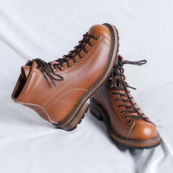 Bottes en cuir véritable pour hommes, chaussures de travail Vintage montantes pour hommes, bottes en cuir de Style britannique, chaussures à plateforme de printemps pour hommes