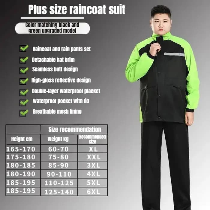Combinaison de pluie pour moto de grande taille 6XL