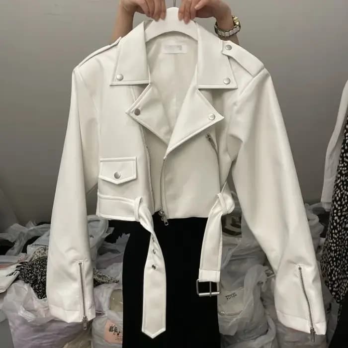 Blouson moto en similicuir noir pour femme