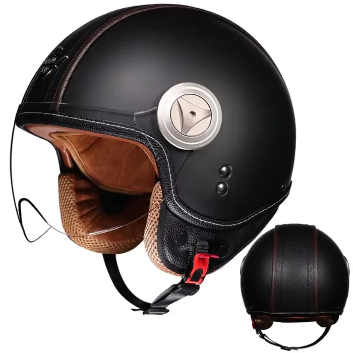Casque de moto semi-couvert de haute qualité 2025 avec emballage en cuir à la mode et cascos para motos doublure en daim capacetes