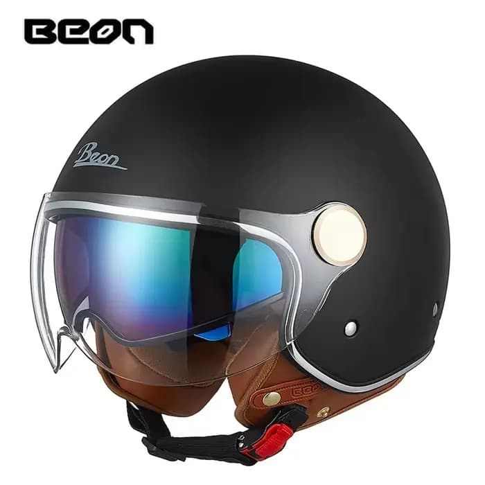Casque de moto BEON à double lentille, demi-casque pour homme et femme, casque rétro, casque trois-q