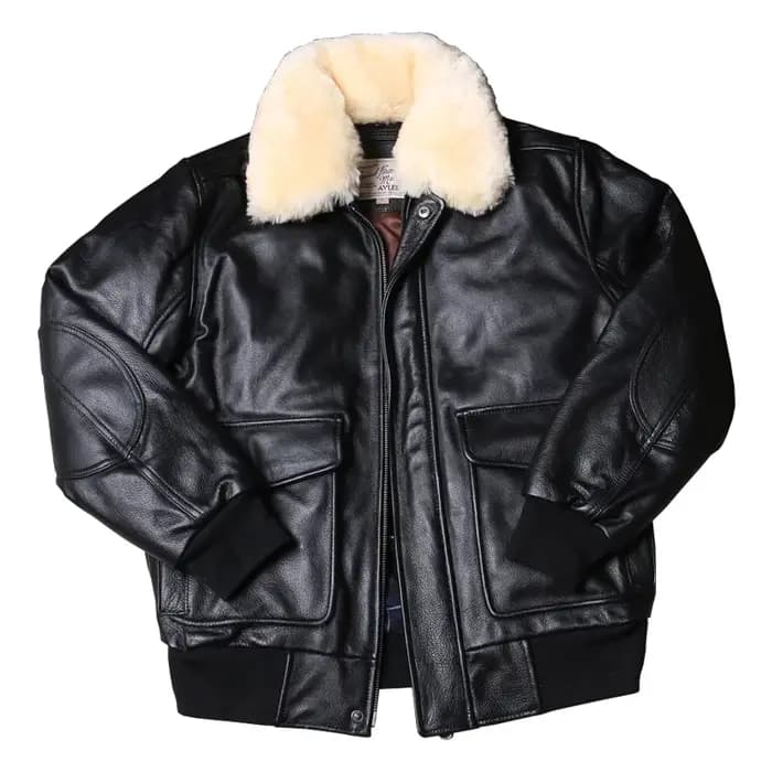 Veste de pilote d'hiver noire en cuir pour hommes