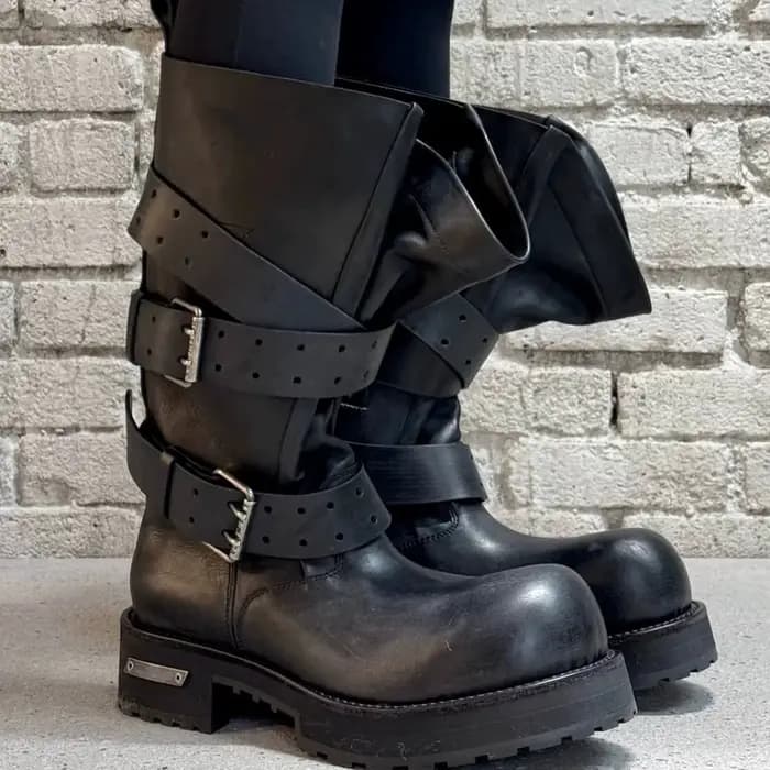 Bottes de moto en cuir noir pour femmes