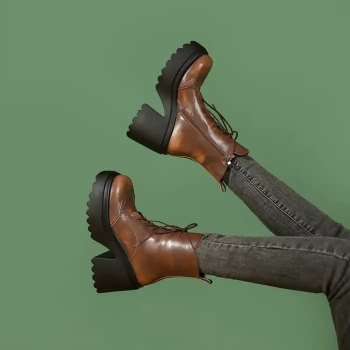 Bottes de Moto à Talons Hauts en Cuir de Vache pour Femme