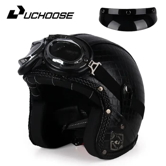 UCHOOSE casque de Moto rétro en cuir PU visage ouvert 3/4 Chopper casques de vélo classique Casco