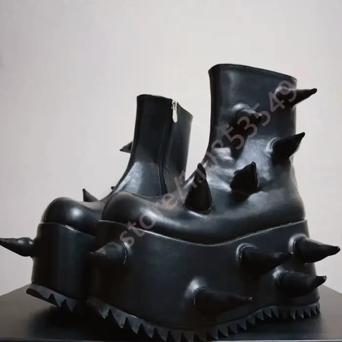 Bottes de moto Punk à pointes noires, bottes courtes décontractées à bout rond Street Rock gothique