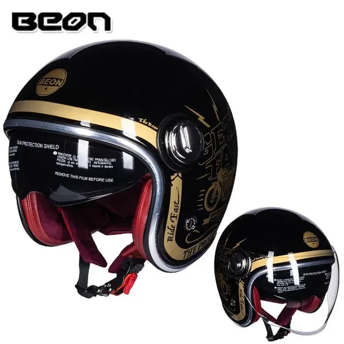 BEON B108A Casque de Moto Vintage Beon 3/4 casques ouverts Casque de Motocross Casque de Moto Capacete rétro Casco