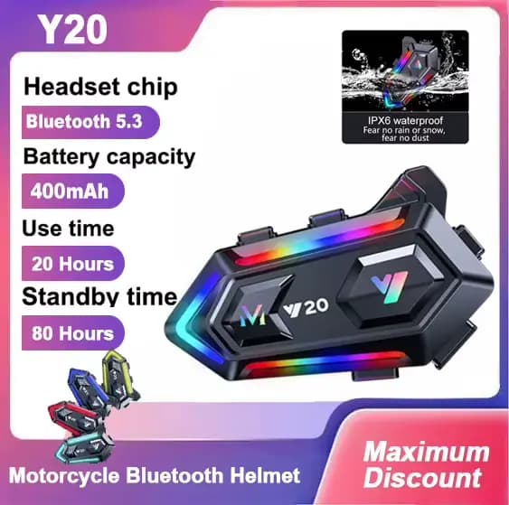 Casque de moto Y20 avec écouteurs sans fil BT5.3
