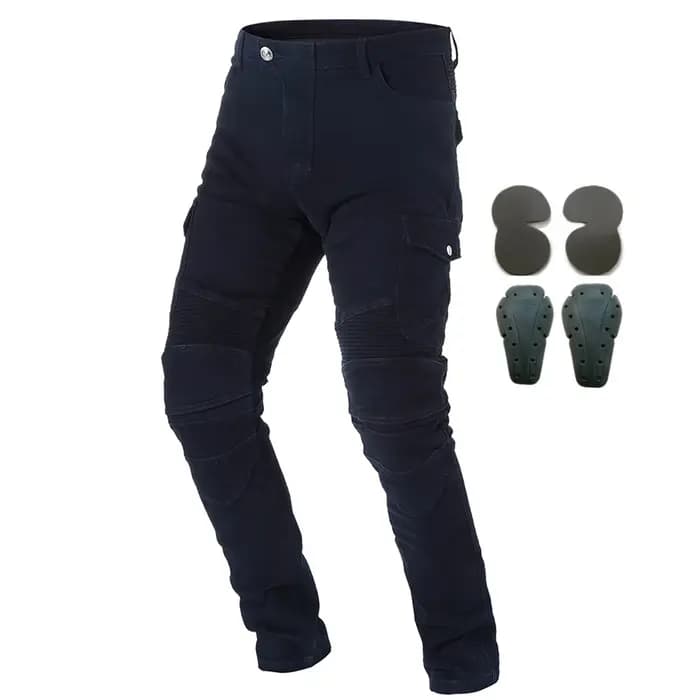 Jean de moto avec 4 protections articulées pour genoux et hanches