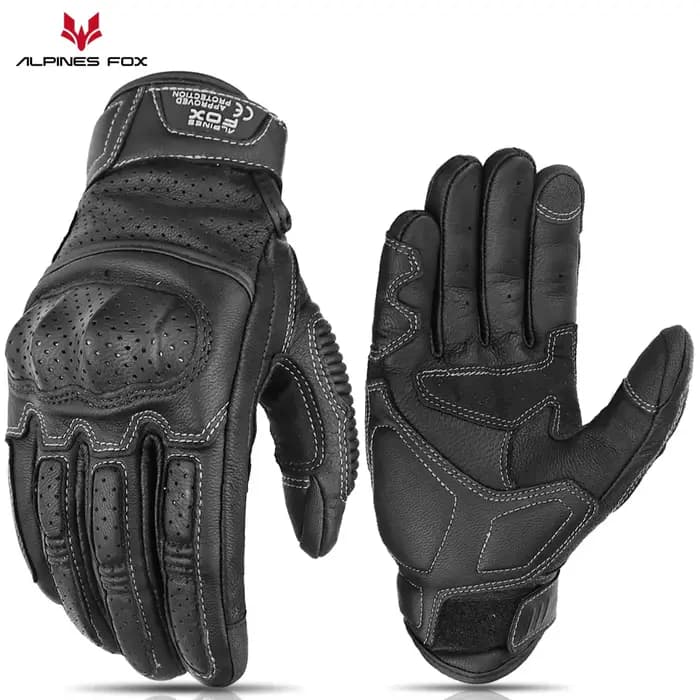 Gants de moto en cuir marron vintage pour hommes