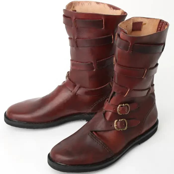 Bottes mi-mollet en cuir vintage à multiples boucles pour hommes