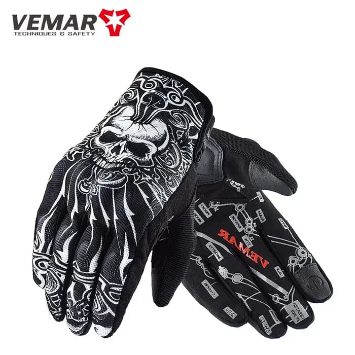 VEMAR-Gants de moto vintage pour hommes, écran tactile, crâne, VTT, cyclisme, motocross, été, rétro