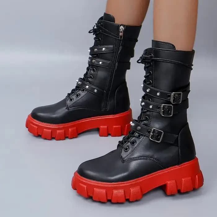 Nouvelles Bottes Punk pour Femme, Bottes de Moto à Fermeture Éclair, Bottes Mi-Mollet Automne Hiver 2026, Bottes de Motard à Talon Plateforme pour Femme, Chaussures pour Dames
