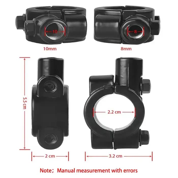 2 pièces 22mm guidon 10mm 8mm 6mm filetage moto miroir montage pince rétroviseur support adaptateur