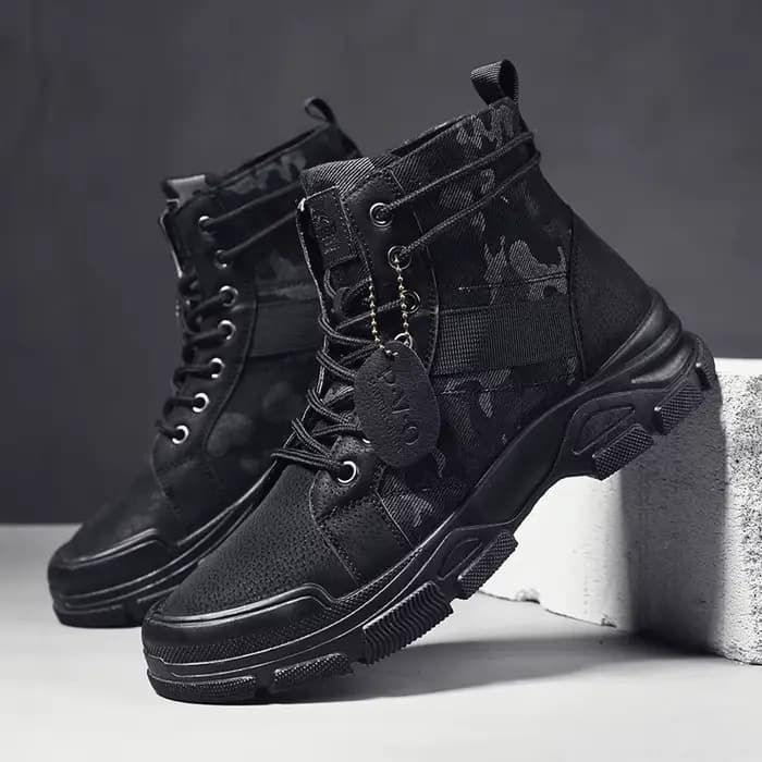Bottes de combat mi-hautes à lacets pour hommes, bottes de moto décontractées et polyvalentes, mode