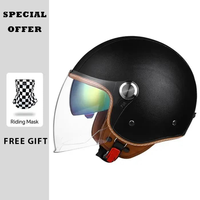 Casque ouvert casques de moto en cuir Vintage Double visière DOT approuvé rétro 3/4 Jet demi-casque avec lentille intérieure