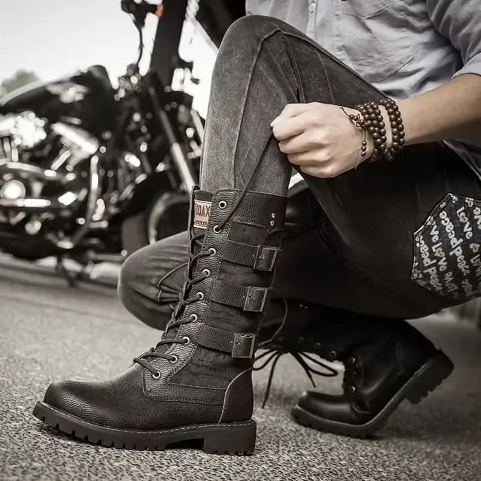 Bottes de moto mi-carf en cuir pour hommes