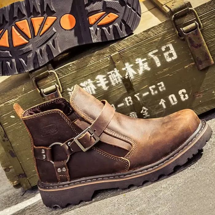 Bottes de moto en cuir rétro durables pour hommes