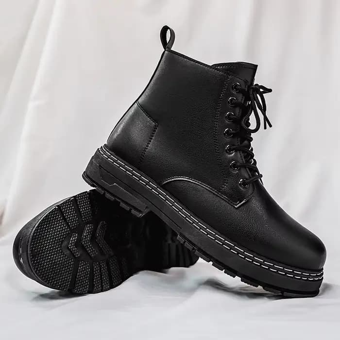 Bottes de moto en cuir verni noir pour homme