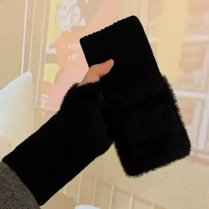 1 paire de gants demi-doigt chauds et résistants au froid pour femmes en automne et en hiver