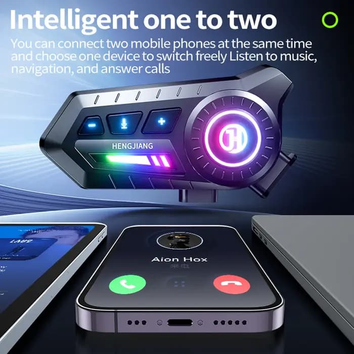 Casque Bluetooth 6.0 pour moto, écouteurs moto 1000 mAh, casque sans fil mains libres pour moto avec lumière ambiante