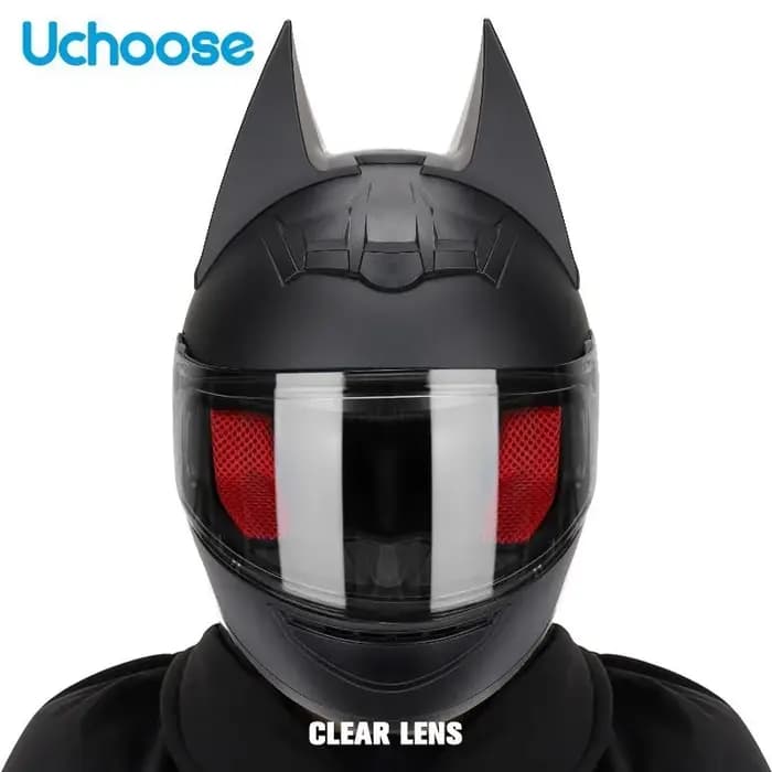 Casque complet de moto en corne de chauve-souris, Scooter tout-terrain, personnalité, cornes de démon, équipement de chevalier Cool accrocheur