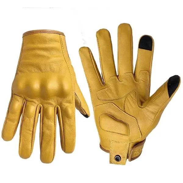 Gants de moto jaunes en cuir de chèvre pour homme