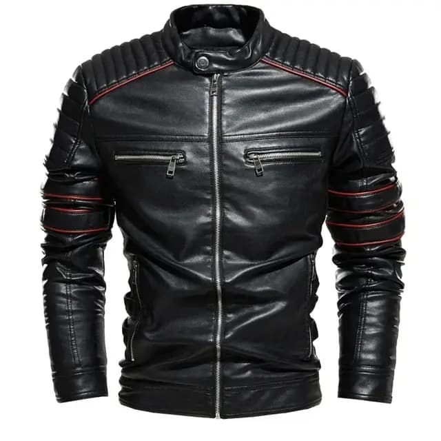 Veste en cuir doublée de fourrure pour hommes