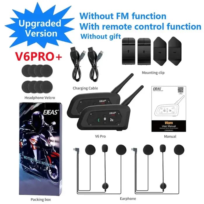 EJEAS V6 PRO +/PLUS casque de moto Bluetooth talkie-walkie 6 cavalier Distance 800 mètres étanche IP67
