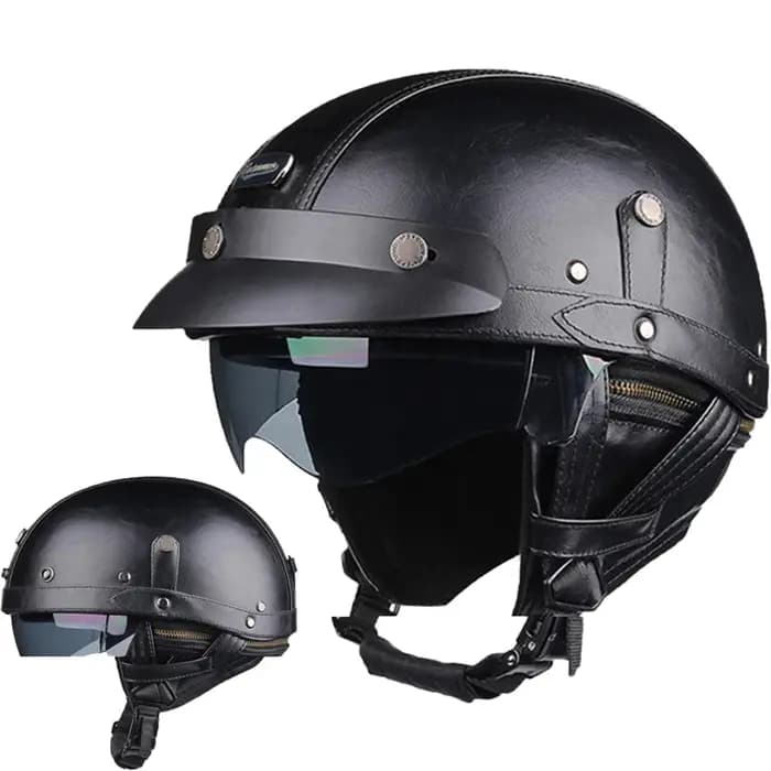 Casque de Moto rétro PU quatre saisons casques équitation demi Scooter