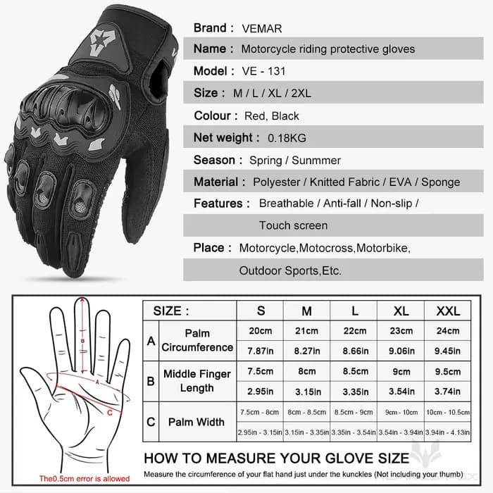 Vemar-Gants de moto respirants à écran tactile pour hommes, gants de course de motocross, gants de vélo en maille, été