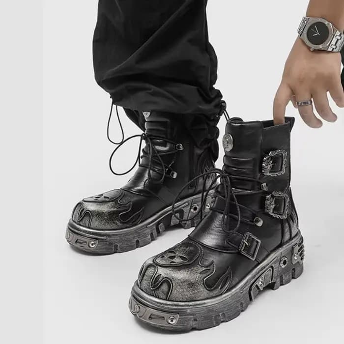Bottes de moto de Style gothique Punk pour hommes