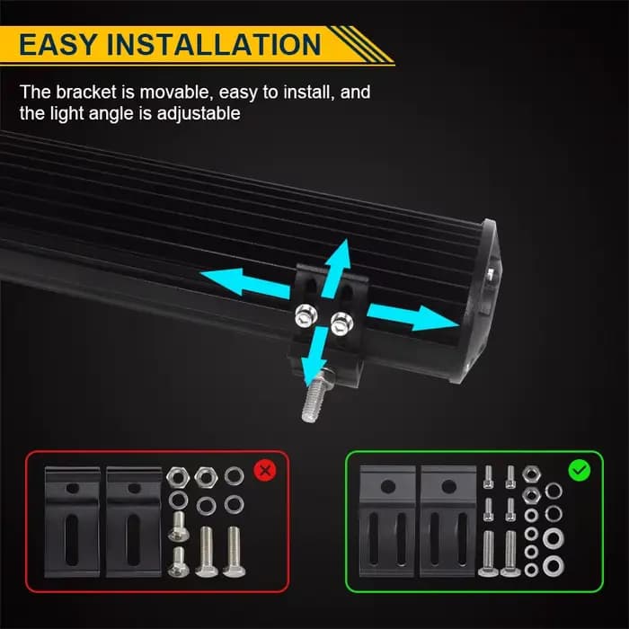 Barre lumineuse LED tout-terrain avec kit de fil de support rapide, lampes de travail pour voiture,