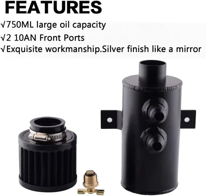 Réservoir d'échappement en aluminium AN10, 750ml, réservoir d'huile avec filtre de reniflard, Kit dé