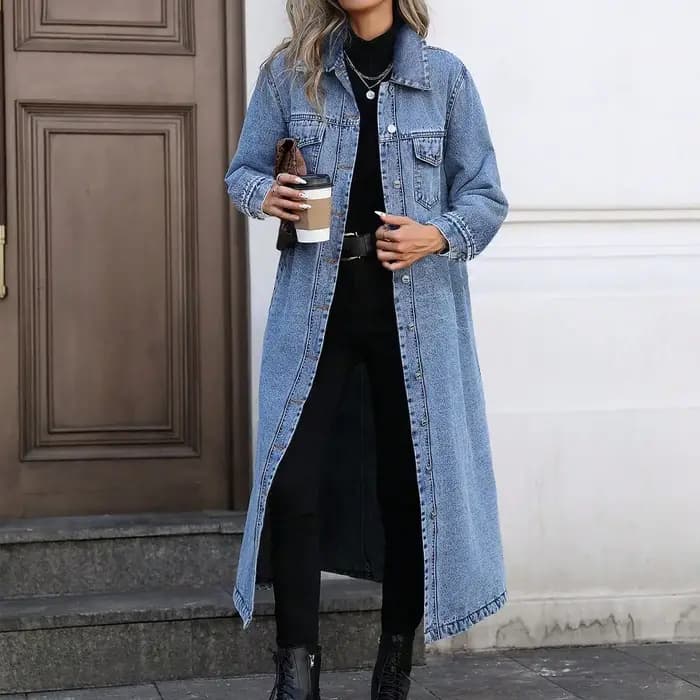 Manteaux en Denim Moto Biker Jeans pour femmes vestes longues poche manches