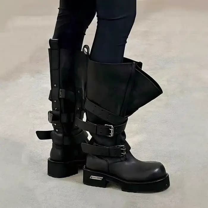 Bottes de moto modernes Vintage à gros bout rond pour hommes