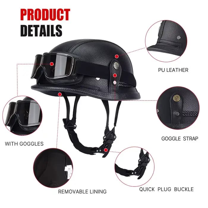 Casque de moto demi-casque allemand classique à visage ouvert Style rétro pour Cruiser Chopper certifié DOT léger Durable